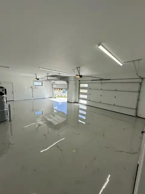 Solid grey gloss epoxy garage floor